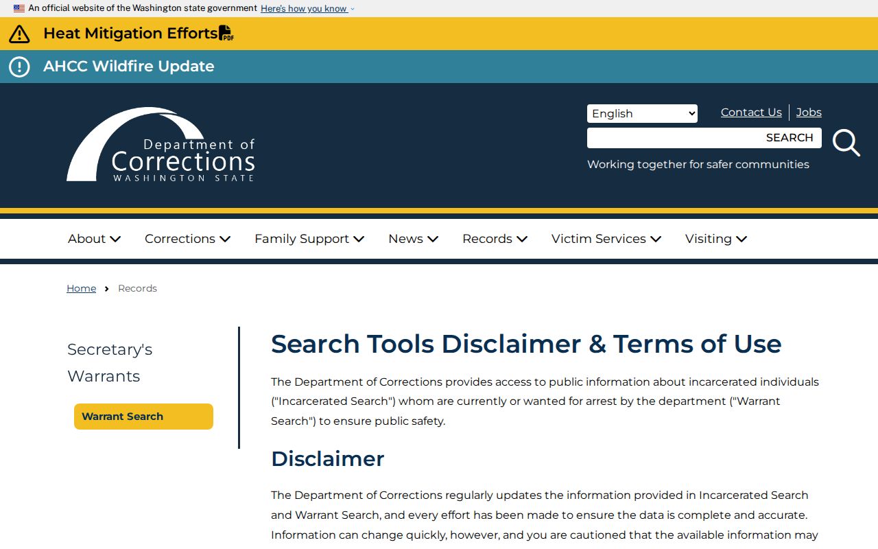 Adams County arrest search and Washington DOC custody scope