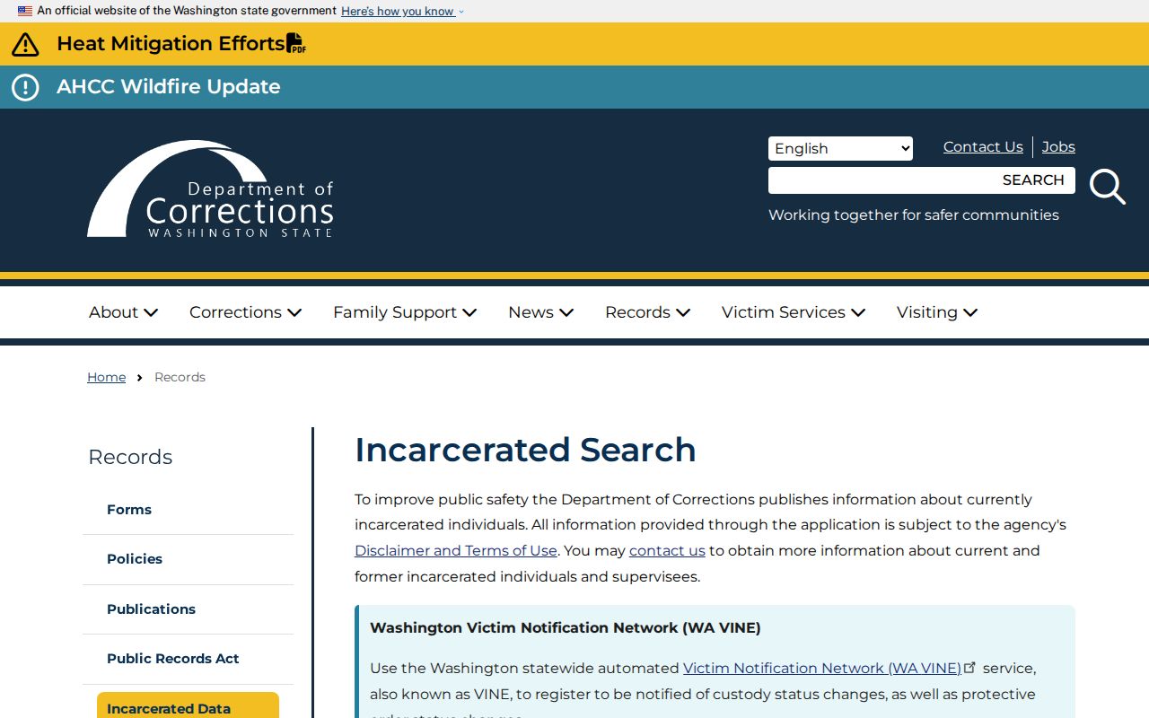 Adams County criminal records Washington DOC incarcerated search