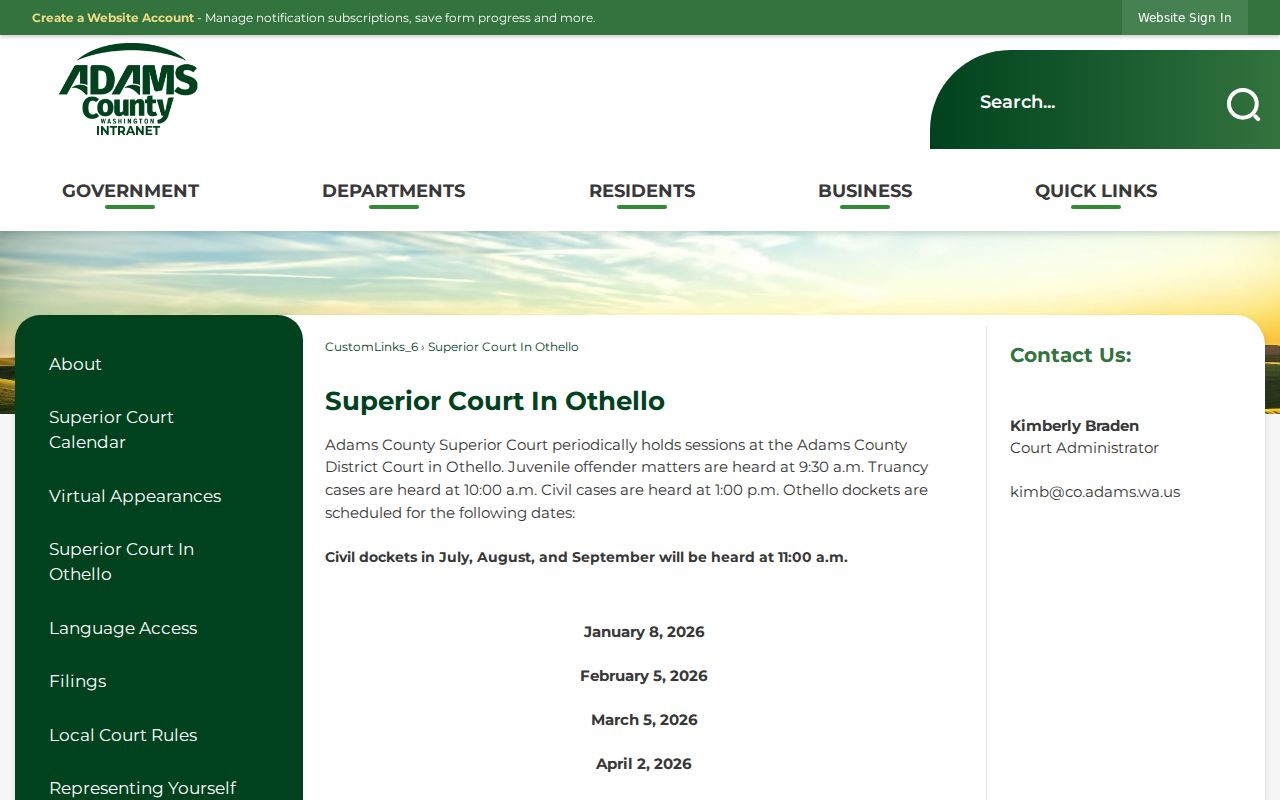 Othello criminal records source for visiting Superior Court sessions