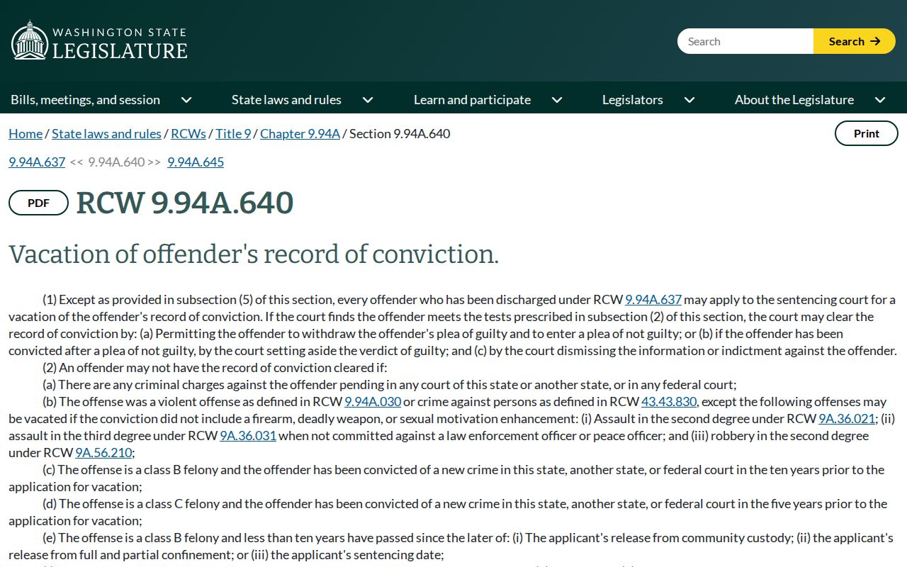 Ritzville criminal record rules for felony conviction vacation