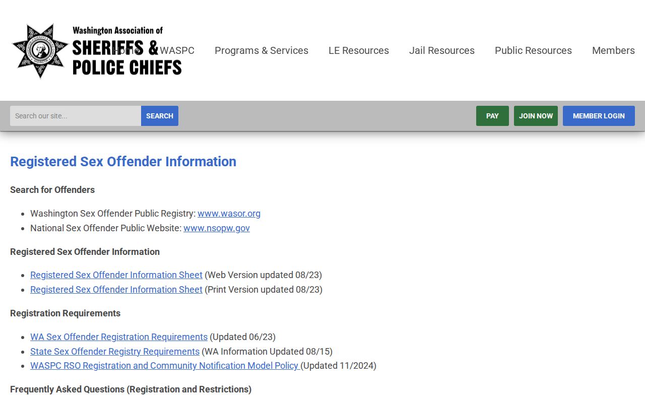 Adams County sex offender lookup Washington registry entry