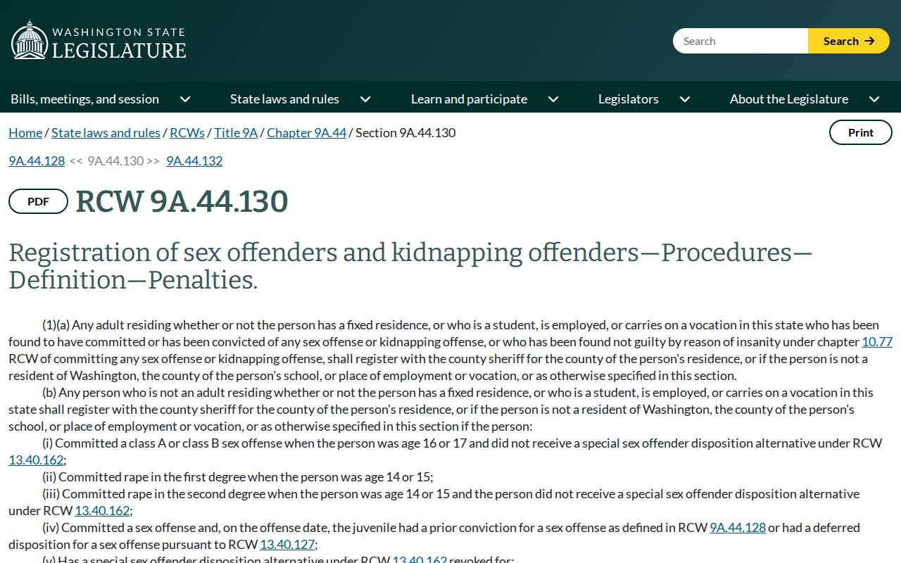 Adams County sex offender registration duties under Washington law
